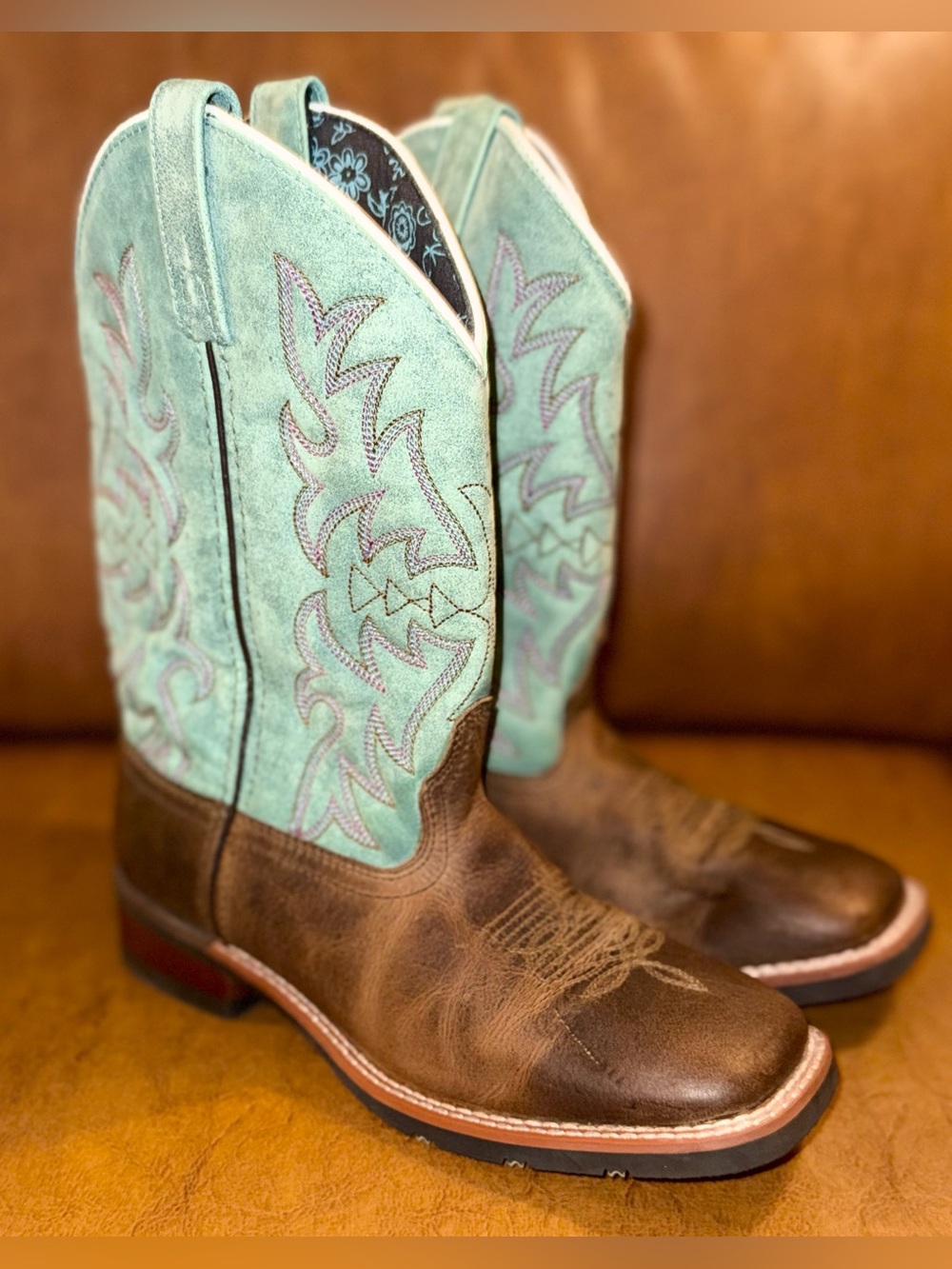 Laredo Anita Brown Turquoise Leather Cowgirl Boots Womens 9M Western - Picture 3 of 10